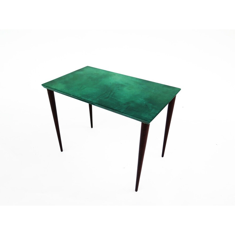 Side table in turquoise parchment, Aldo TURA - 1970s 