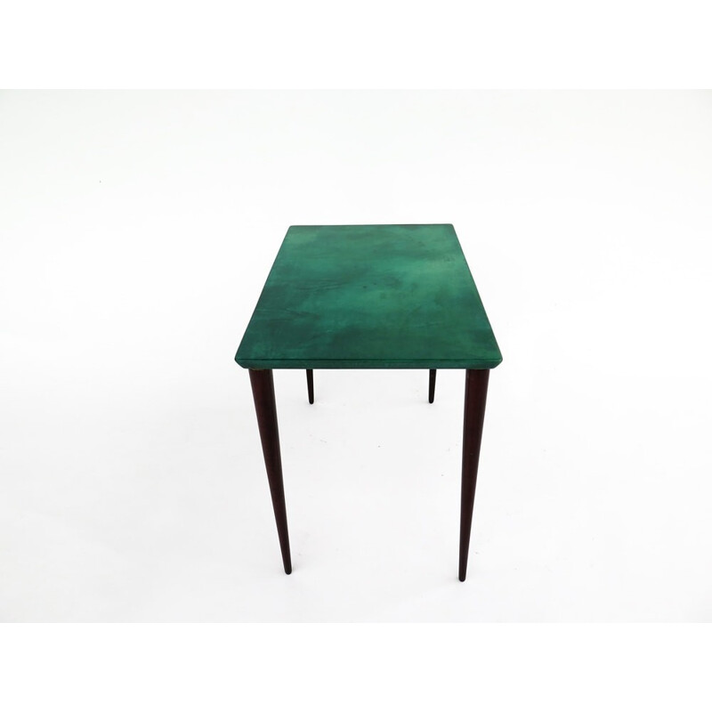 Side table in turquoise parchment, Aldo TURA - 1970s 
