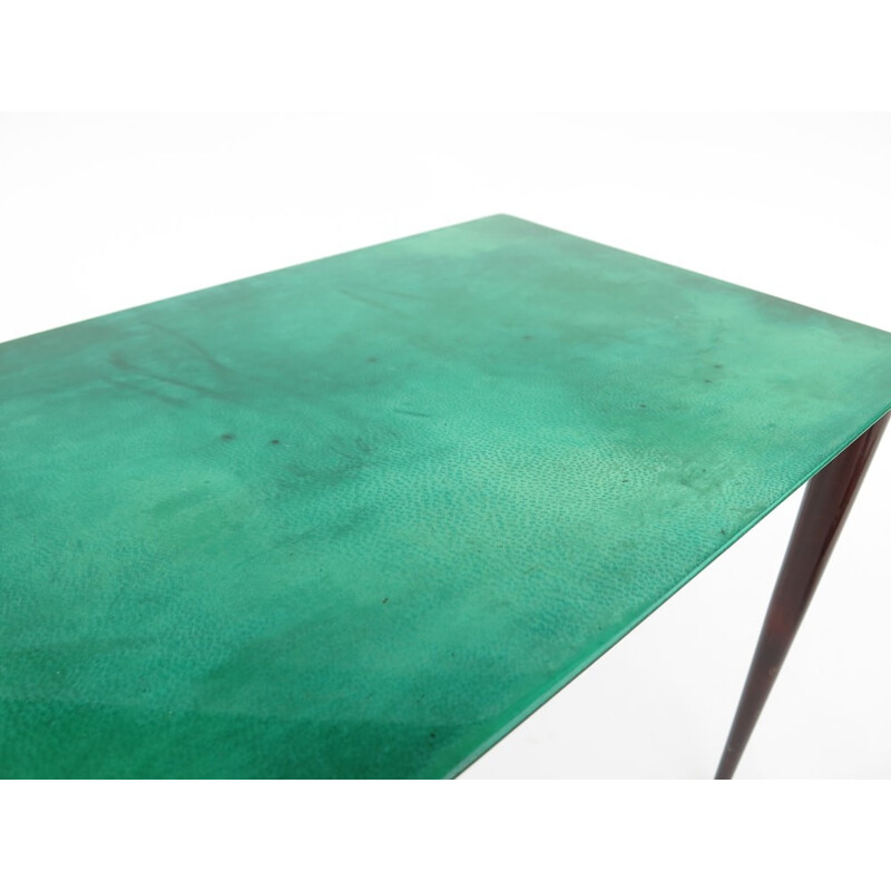 Side table in turquoise parchment, Aldo TURA - 1970s 