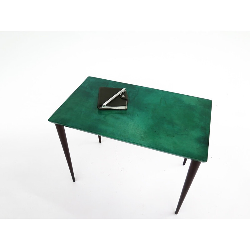 Side table in turquoise parchment, Aldo TURA - 1970s 