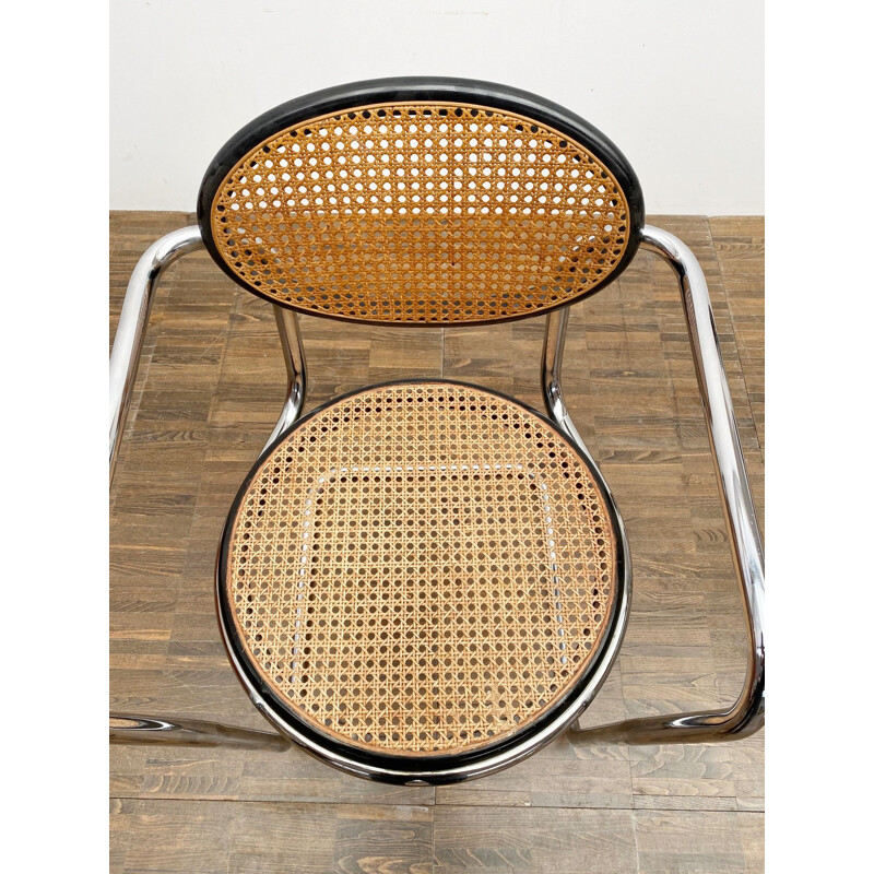 Set of 4 mid century italian tubular and caning chairs 1970s