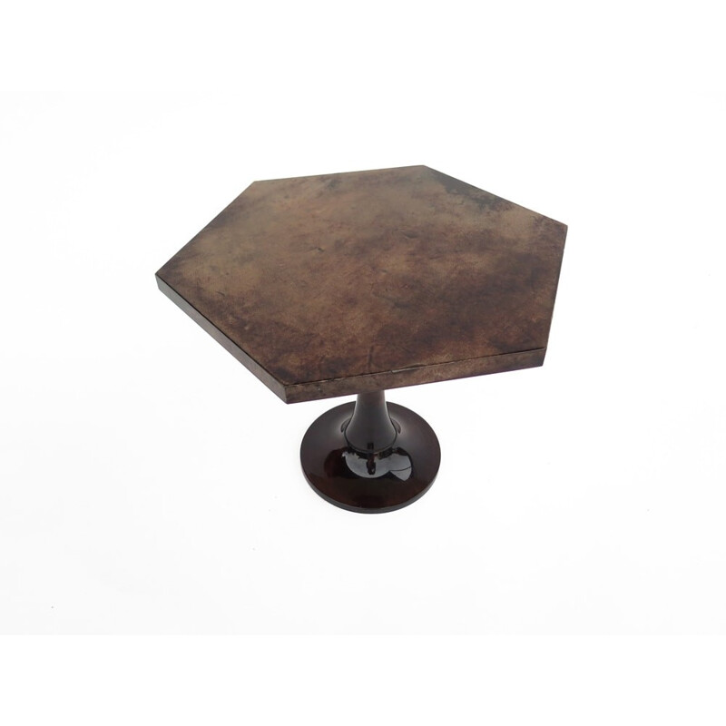 Table d'appoint vintage en parchemin brun, Aldo TURA - 1970