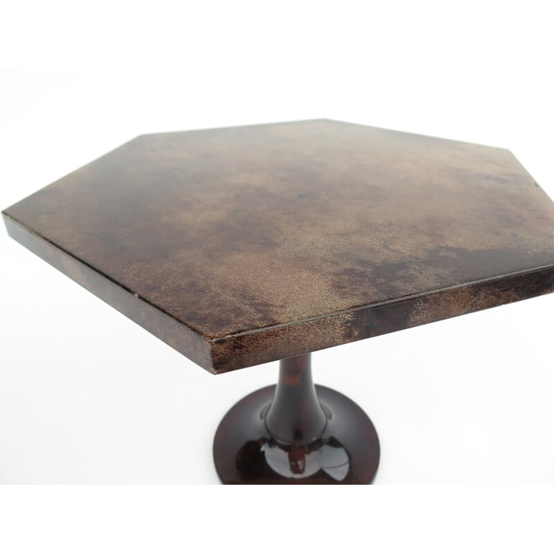 Table d'appoint vintage en parchemin brun, Aldo TURA - 1970