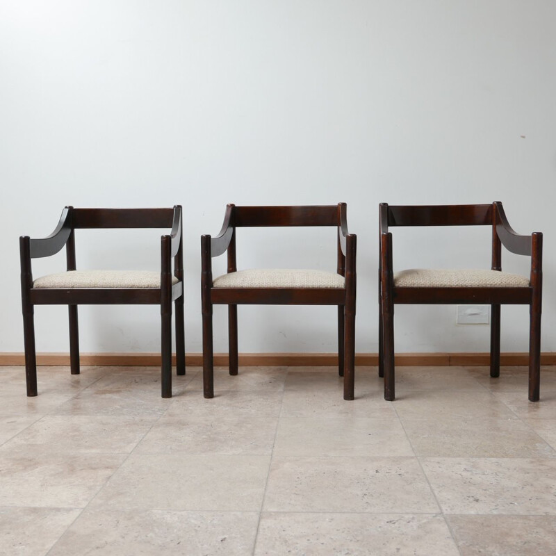 Mid century carimate dining armchairs with upholstered seat by Vico Magisretti, Italy 1960s