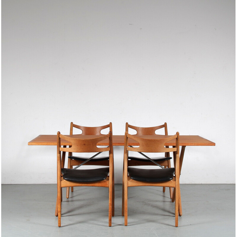 Vintage sawbuck dining room set by Hans J. Wegner for Andreas Tuck, Denmark 1950
