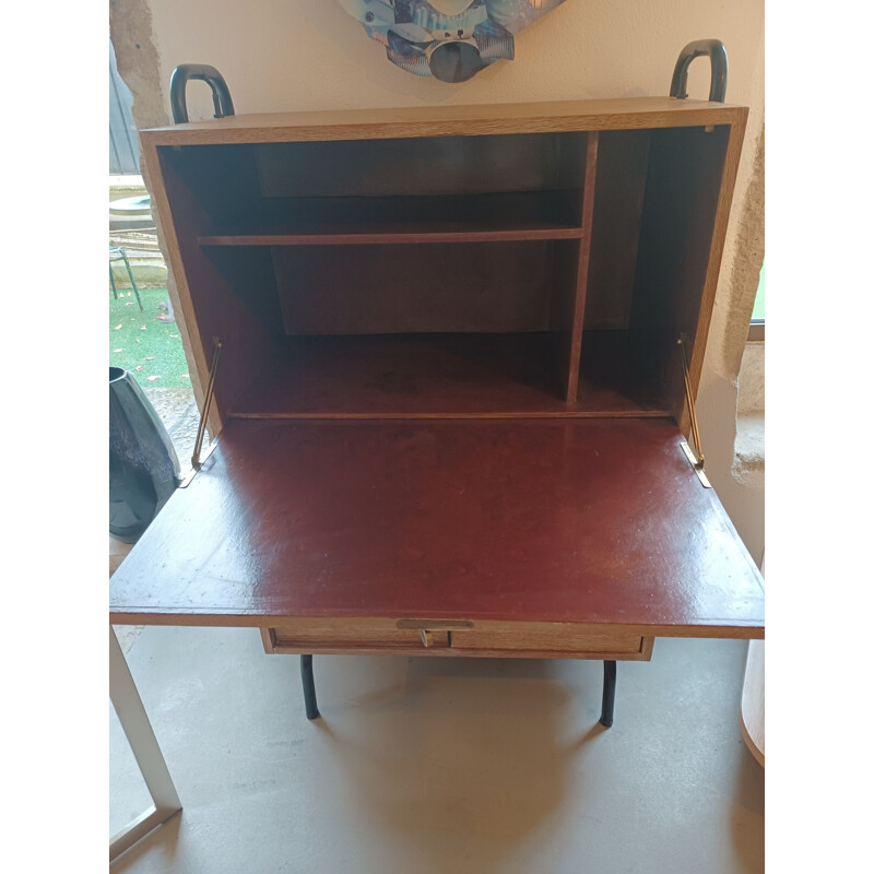 Vintage secretaire in wit eiken, Frankrijk 1950