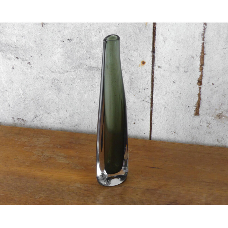 Vintage bottle green sommerso vase by Nils Landberg for Orrefors, Sweden1960