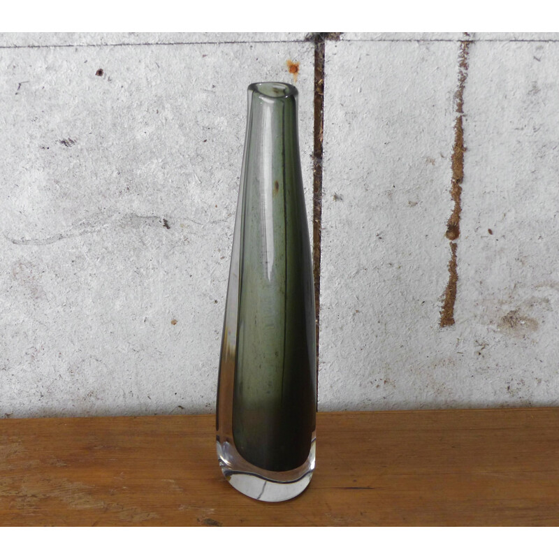 Vintage Vase grün Flasche sommerso von Nils Landberg für Orrefors, Schweden1960