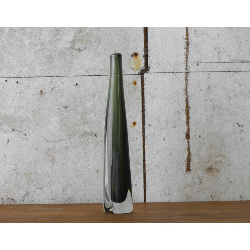 Vintage bottle green sommerso vase by Nils Landberg for Orrefors, Sweden1960