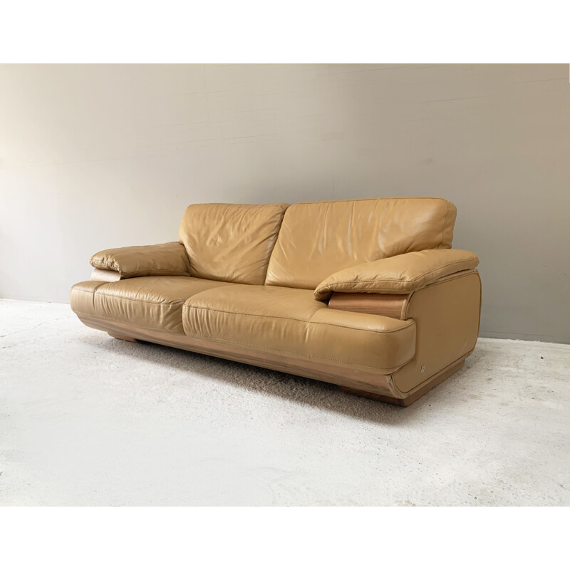 Mid century caramel leather sofa Italian 1980s