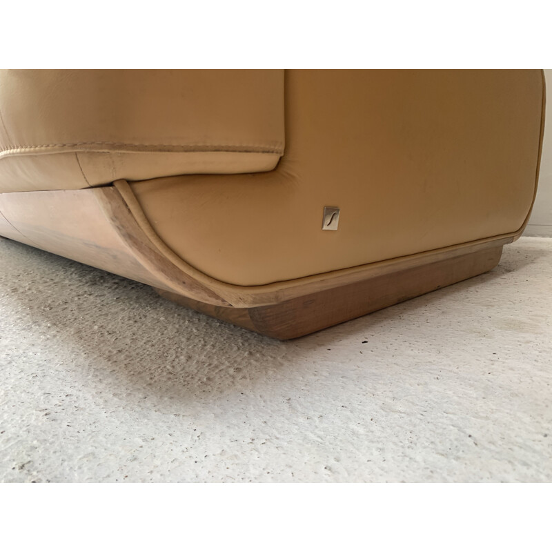 Mid century caramel leather sofa Italian 1980s