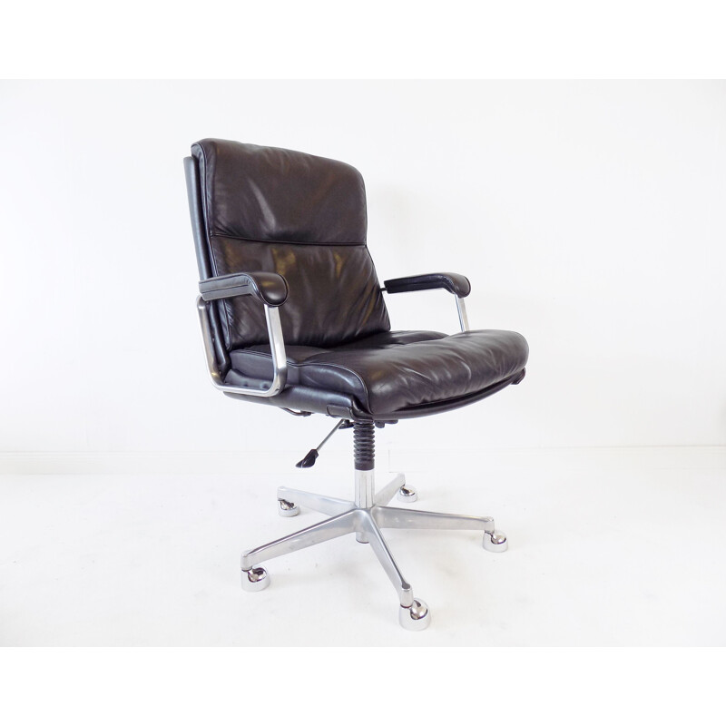 Fauteuil de bureau vintage en cuir noir par Drabert 1970