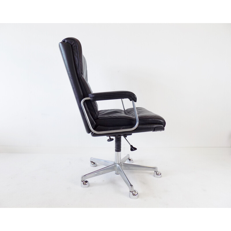 Vintage black leather office armchair by Drabert 1970s