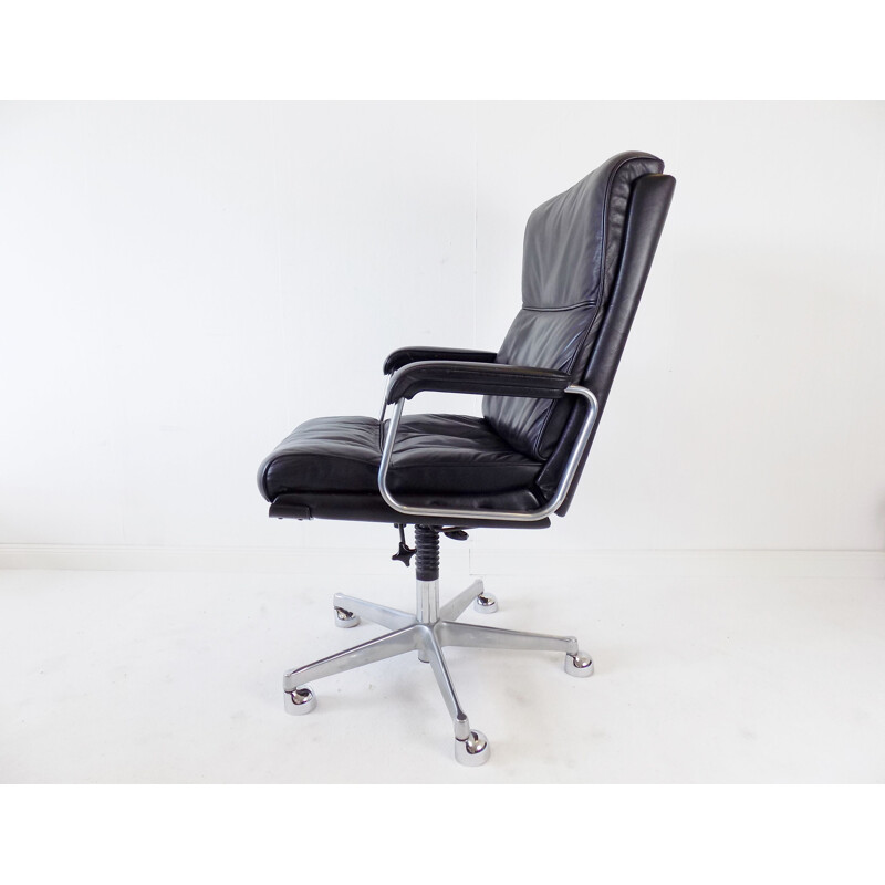 Vintage black leather office armchair by Drabert 1970s