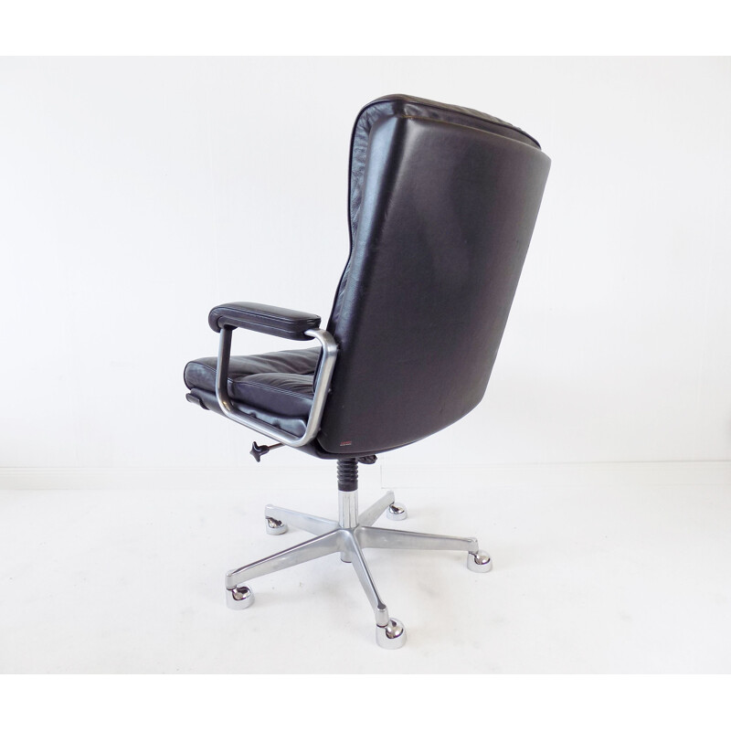 Vintage black leather office armchair by Drabert 1970s