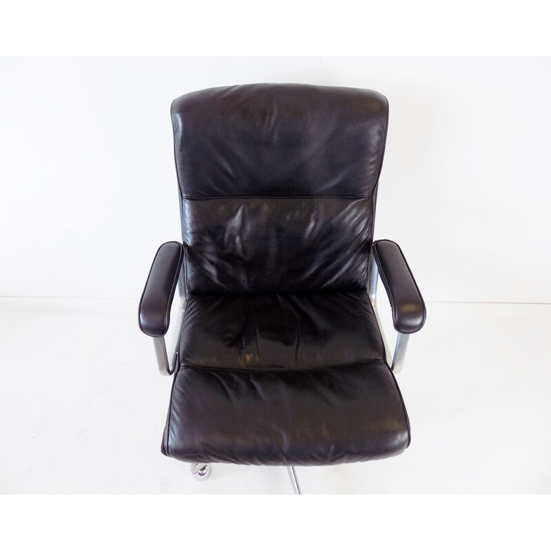 Vintage black leather office armchair by Drabert 1970s