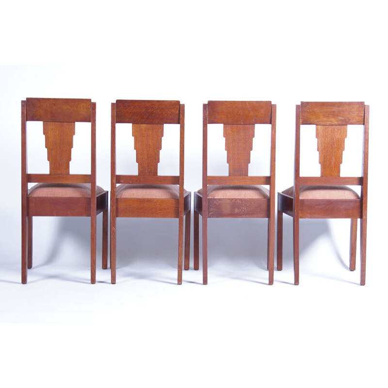 4 mid century school chairs in oak and coromandel, Amsterdam 1930s