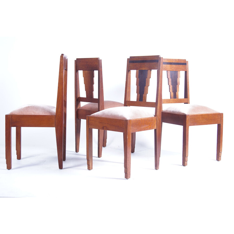 4 mid century school chairs in oak and coromandel, Amsterdam 1930s