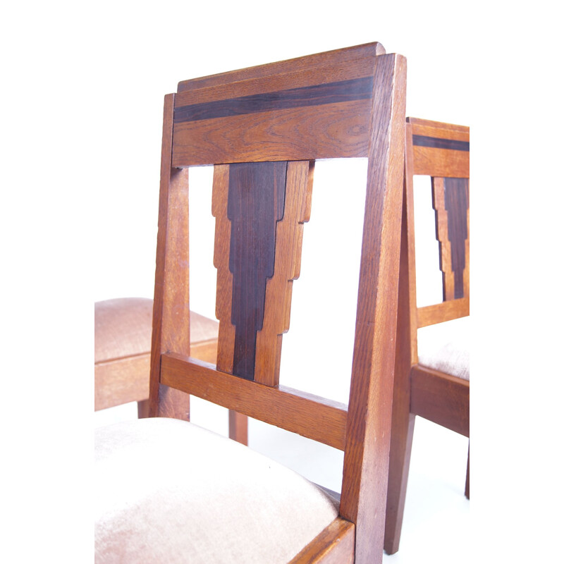 4 mid century school chairs in oak and coromandel, Amsterdam 1930s