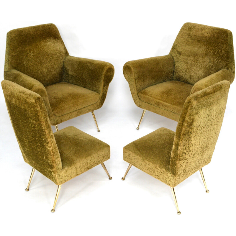 Set of Minotti lounge chairs and side chairs in green fabric, Gigi RADICE - 1950s