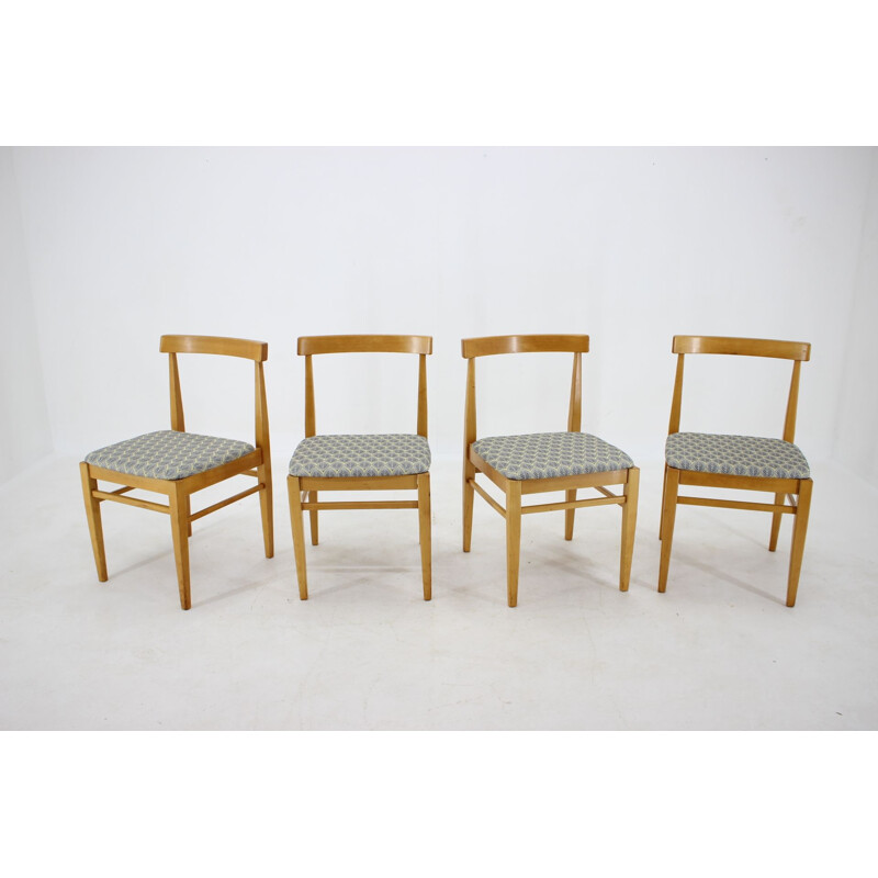 4 mid century minimalist dining chairs, Czechoslovakia 1960s