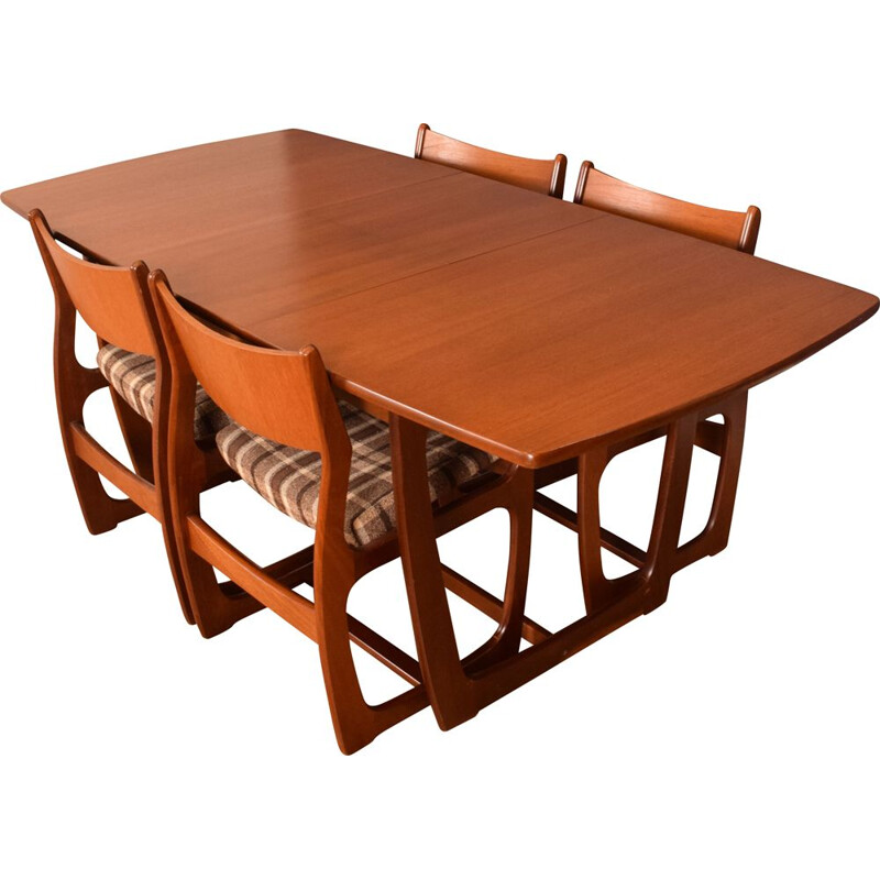 Set of 4 vintage teak chairs and table with extension leaf restored by Portwood England 1960s