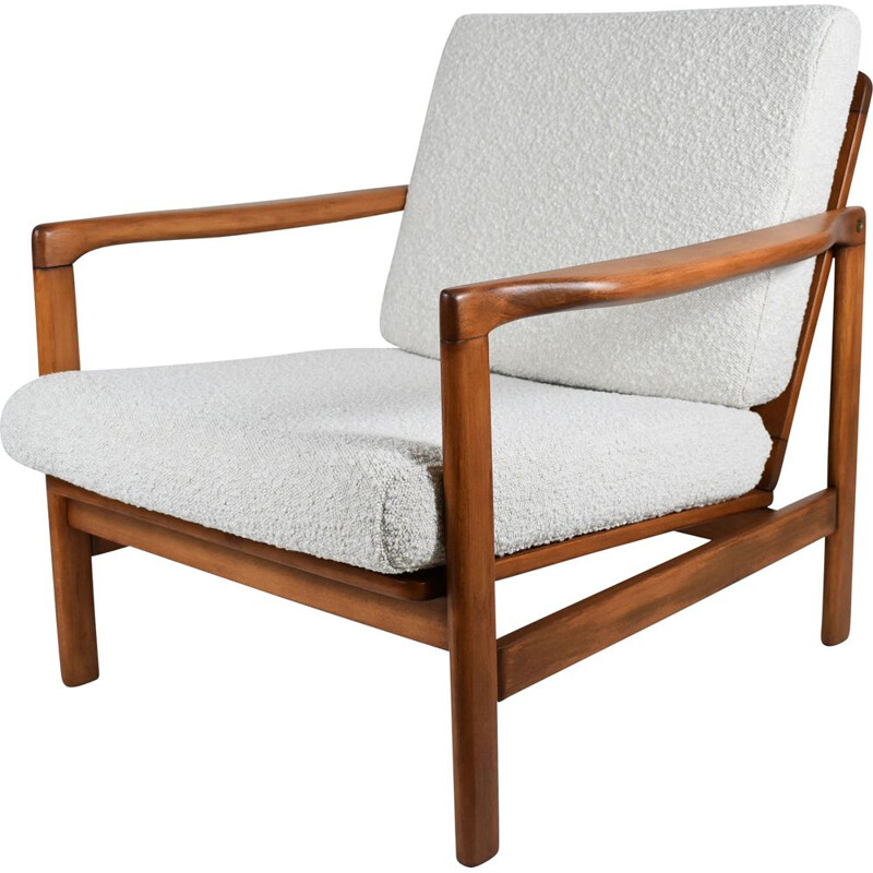 Poltrona vintage scandinava originale restaurata con ricciolo beige di Zenone Baczyk 1960,