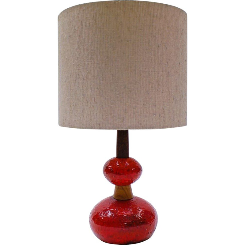 Vintage table lamp scandinavian in lava ceramic and teak 1960s