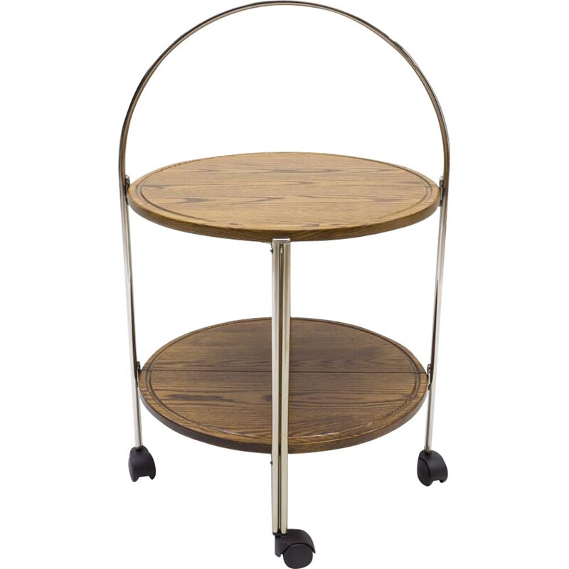 Vintage oak and chrome folding serving cart, 1960