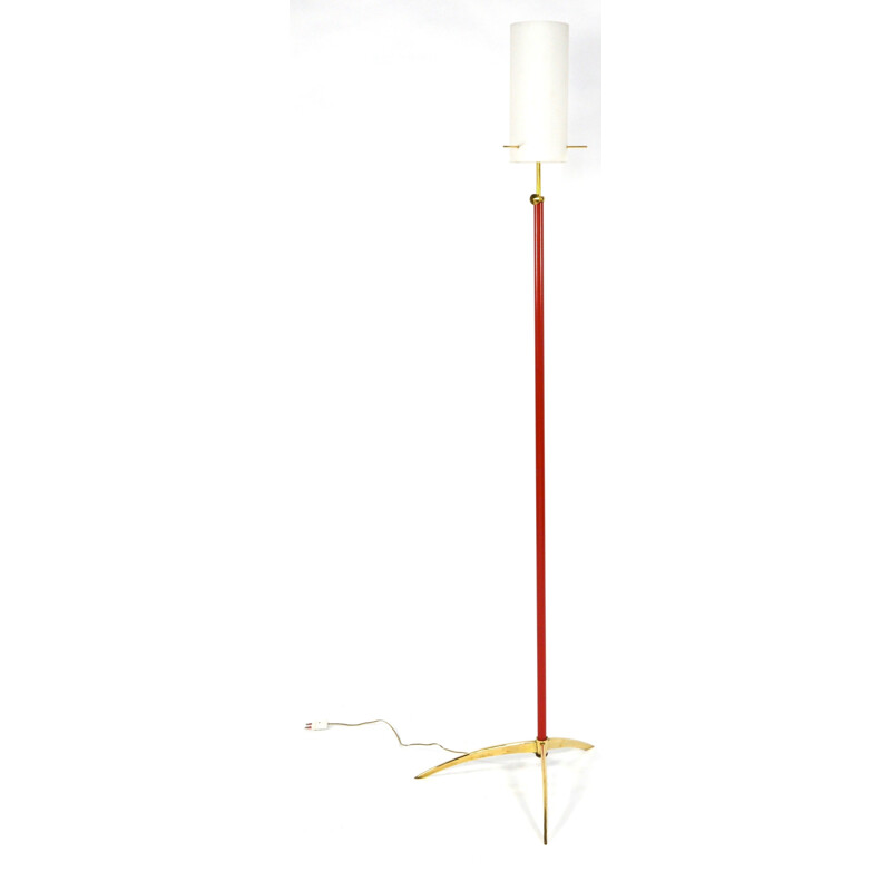 Italian tripod floor lamp in brass and opaline - 1950s
