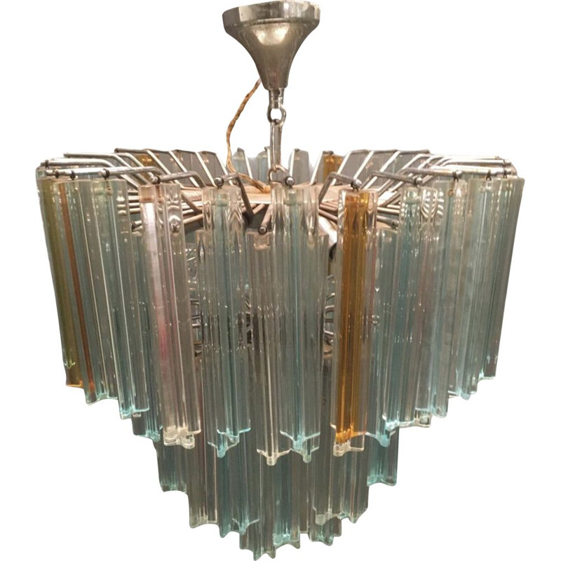 Mid century chandelier composed of blue clear prisms by Paolo Venini for Murano, 1970s