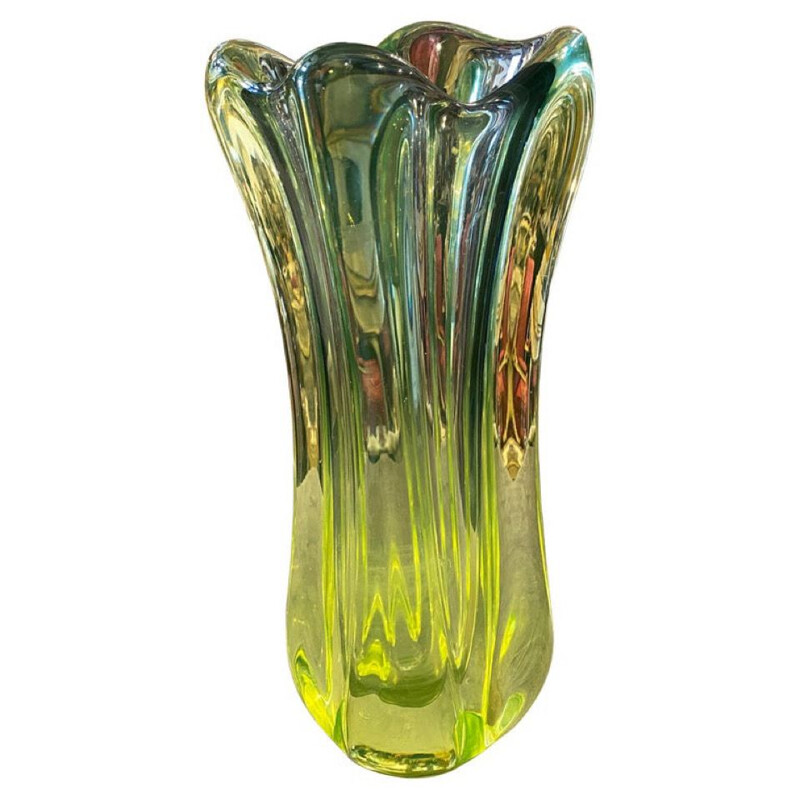 Mid century modern green Murano glass vase by Seguso 1960s