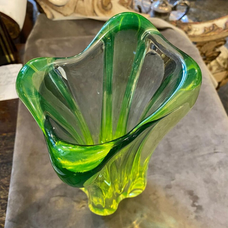 Mid century modern green Murano glass vase by Seguso 1960s