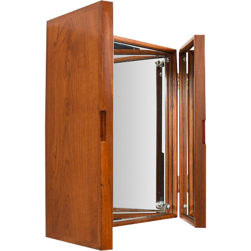 Mid century three-leaf teak mirror with brass hinge by Peter Hvidt & Orla Mølgaard  1950s