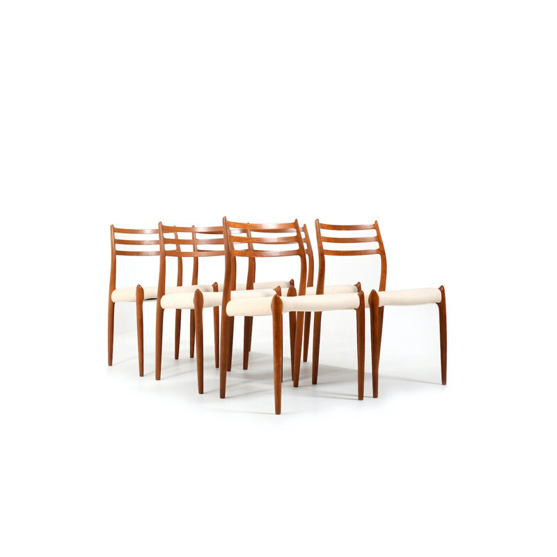 6 vintage dining chairs in teak model No.78 by Niels O. Moller, 1960s