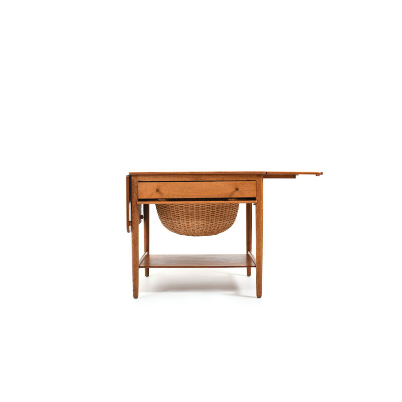 Vintage sewing table model AT-33 in teak and oak by Hans J. Wegner for Andreas Tuck, Danish 1950s