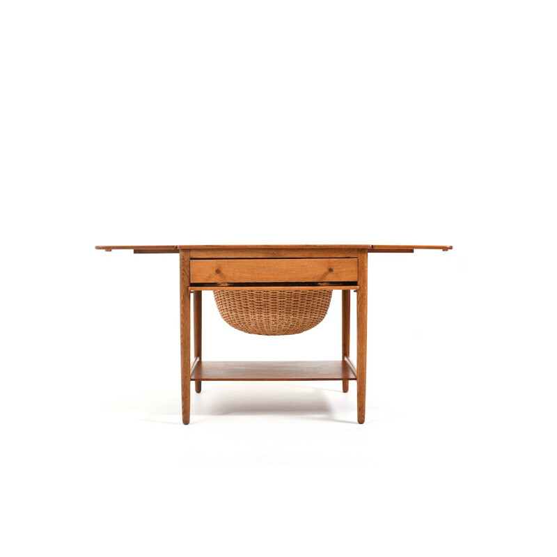 Vintage sewing table model AT-33 in teak and oak by Hans J. Wegner for Andreas Tuck, Danish 1950s