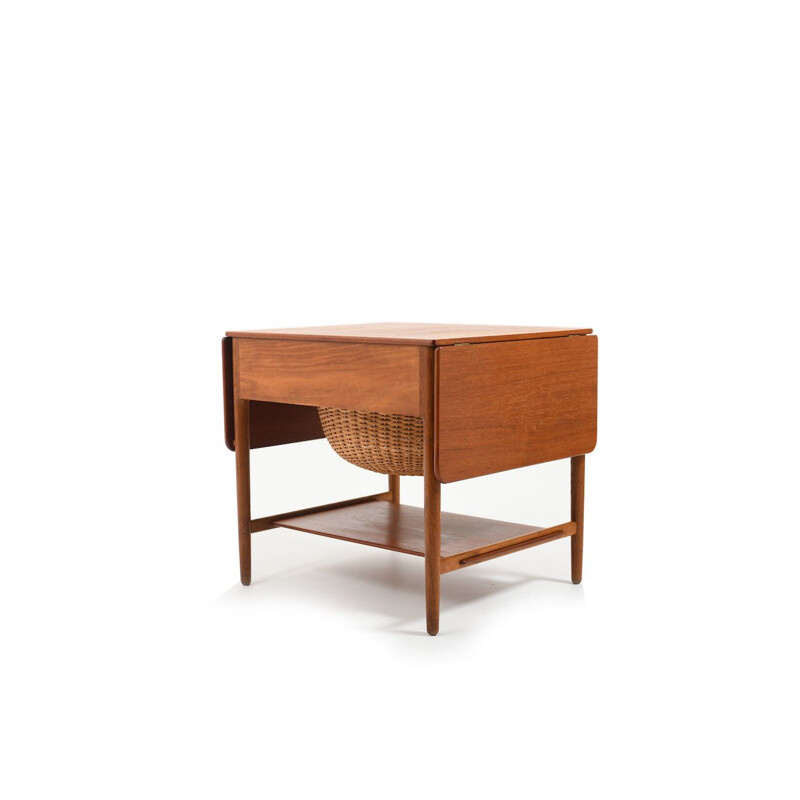 Vintage sewing table model AT-33 in teak and oak by Hans J. Wegner for Andreas Tuck, Danish 1950s