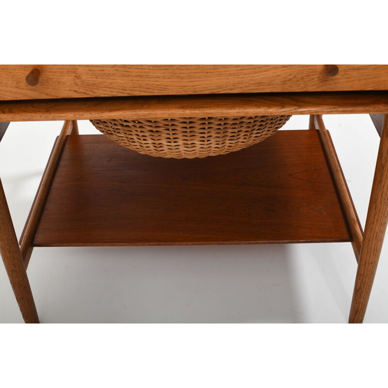 Vintage sewing table model AT-33 in teak and oak by Hans J. Wegner for Andreas Tuck, Danish 1950s