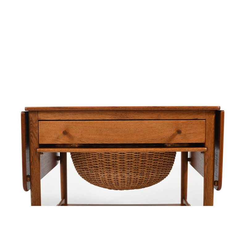 Vintage sewing table model AT-33 in teak and oak by Hans J. Wegner for Andreas Tuck, Danish 1950s