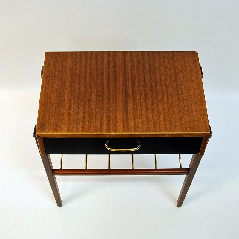 Paire de tables de nuit et d'appoint vintage en teck et laiton, Suède 1960