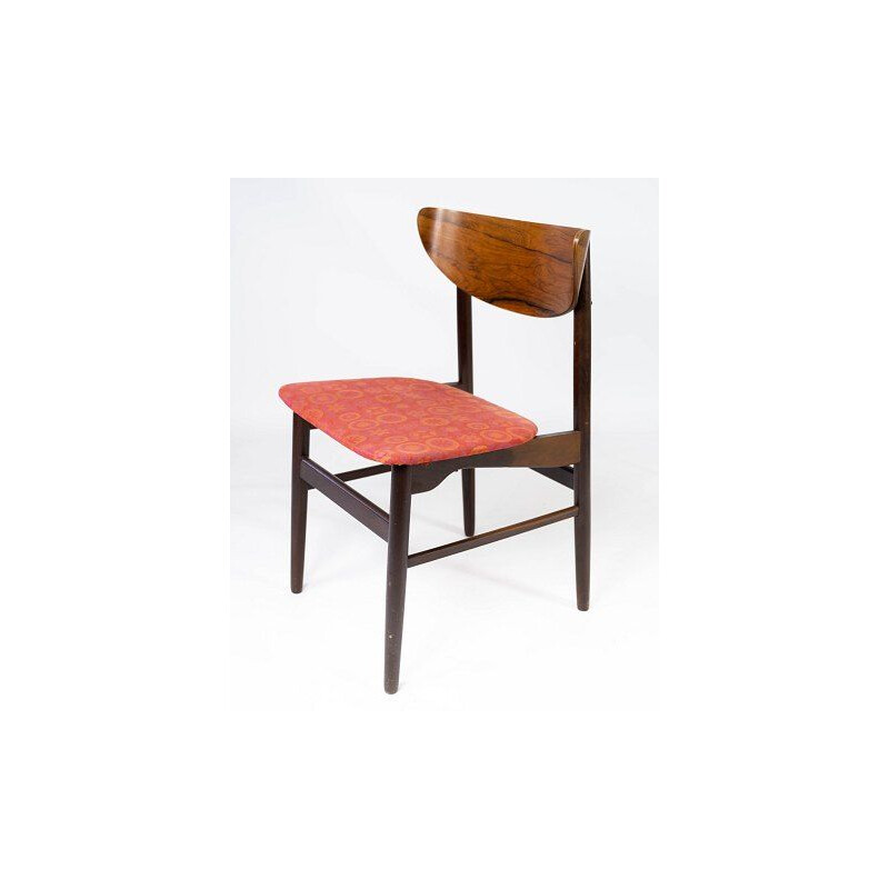 4 sillas vintage de palisandro tapizadas en tela roja, Dinamarca 1960