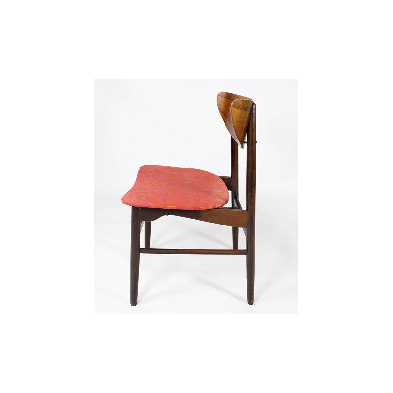 4 chaises vintage en palissandre et tapissées de tissu rouge, Danemark 1960