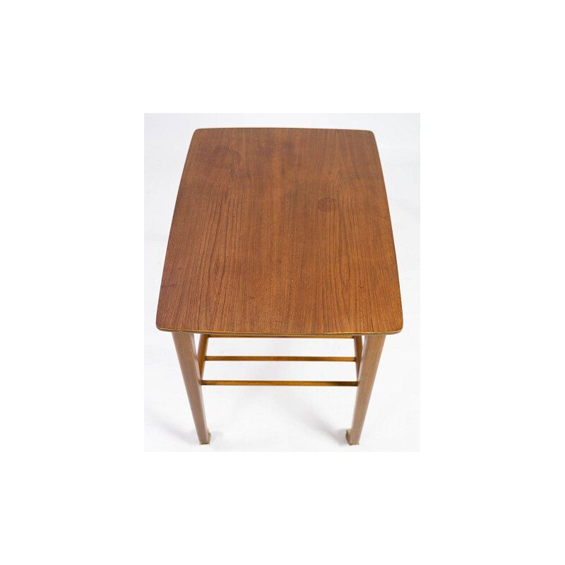Vintage teak side table with shelf and casters Denmark 1960s