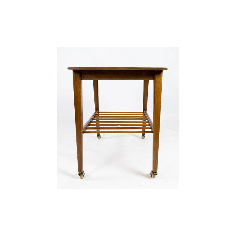 Vintage teak side table with shelf and casters Denmark 1960s