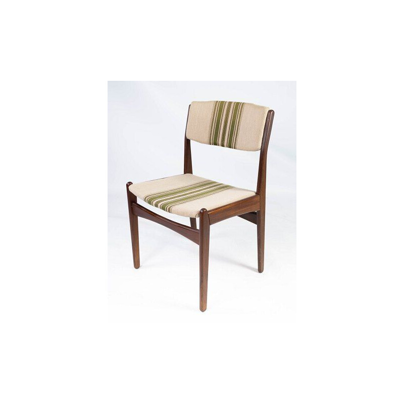 Juego de 4 sillas vintage de teca tapizadas en tela de rayas por Erik Buch 1960