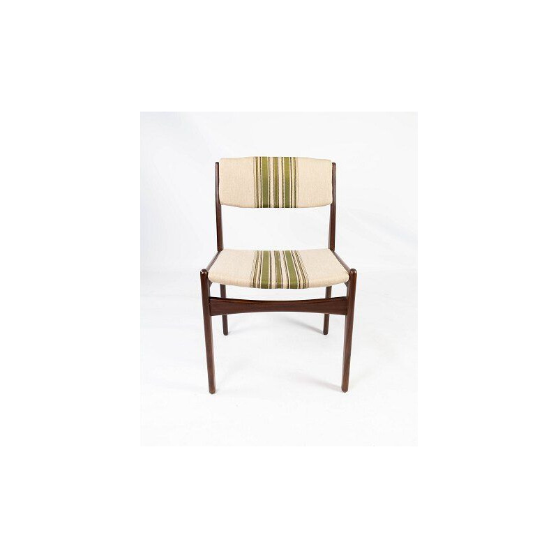 Ensemble de 4 chaises vintage en teck et tapissées de tissu rayé par Erik Buch 1960
