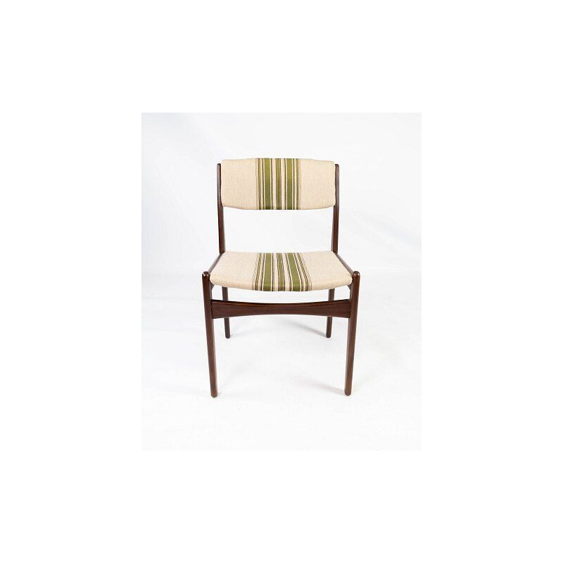 Set of 4 vintage teak chairs upholstered in striped fabric by Erik Buch 1960s