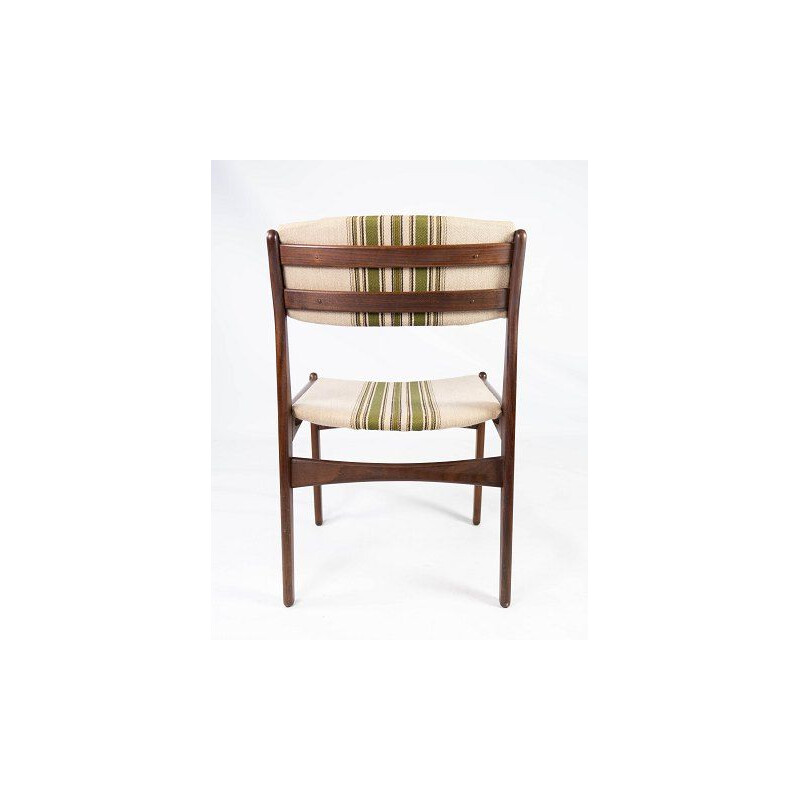 Set of 4 vintage teak chairs upholstered in striped fabric by Erik Buch 1960s