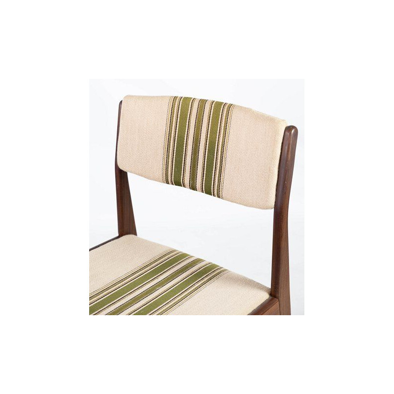 Ensemble de 4 chaises vintage en teck et tapissées de tissu rayé par Erik Buch 1960